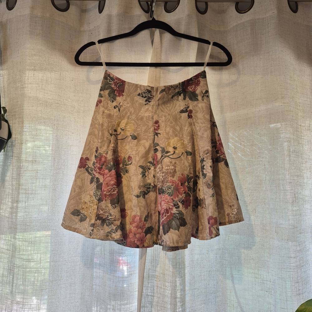 Vintage Tan and Pink Skater Mini Skirt